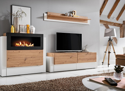 Designer White Wall unit Luxury Chest of drawers with Kamin Furnishings Living room furniture