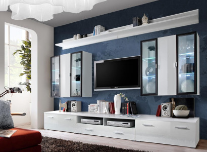 Living room furniture Set Designer Wall unit Furnishings wall cabinet White