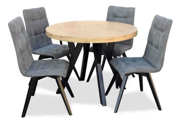 Complete Round Dining table 4x Chairs Dining room Set Ess Group Wood 5pcs