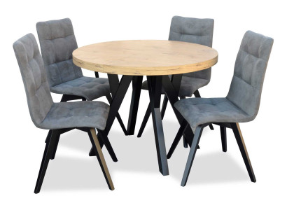 Complete Round Dining table 4x Chairs Dining room Set Ess Group Wood 5pcs