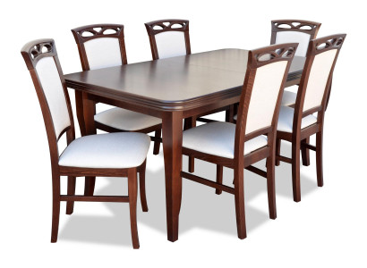 Classic r Table Dining table Dining room Wood Suite 6x Chair Set Chairs Lehn 7tlg