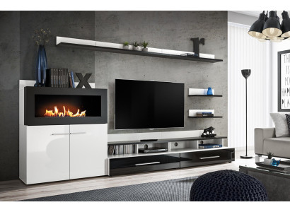 Wall unit TV lowboard Chest of drawers with built-in fireplace Designer Furniture Modern