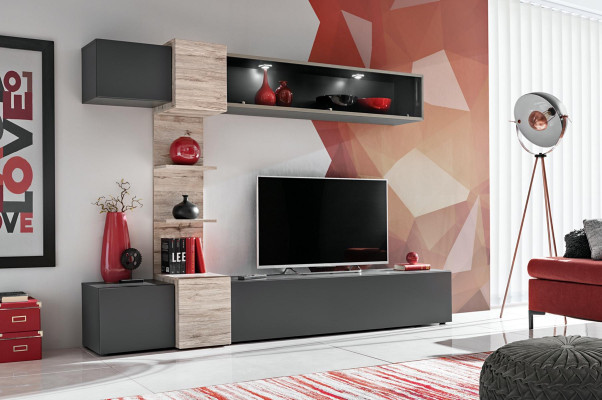 Designer Living room Modern Set Wall unit Wall Shelves Gray TV lowboard