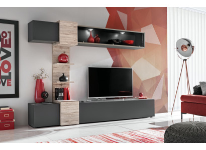 Designer Living room Modern Set Wall unit Wall Shelves Gray TV lowboard