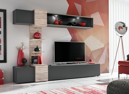 Designer Living room Modern Set Wall unit Wall Shelves Gray TV lowboard