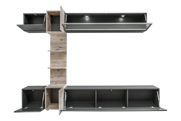 Designer Living room Modern Set Wall unit Wall Shelves Gray TV lowboard