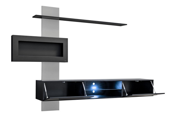 Black Wall unit with fireplace Living room Designer Modern Furniture TV Stand