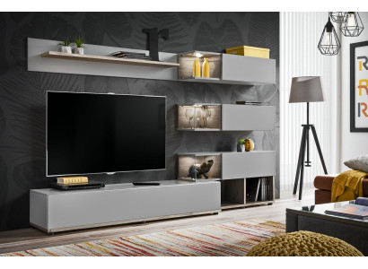Gray Wall unit Living room Furniture Wood TV cabinet TV lowboard Modern Design Furnishings