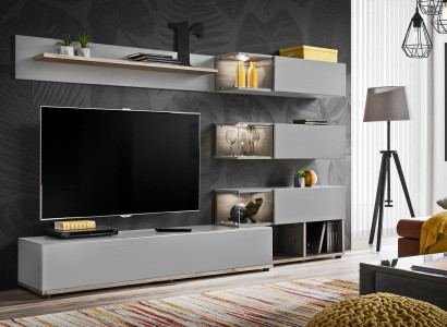 Gray Wall unit Living room Furniture Wood TV cabinet TV lowboard Modern Design Furnishings