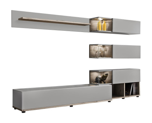 Gray Wall unit Living room Furniture Wood TV cabinet TV lowboard Modern Design Furnishings