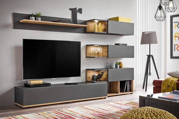 Luxury Wall unit Wall shelf Shelf Living room TV lowboard Modern Wood Designer