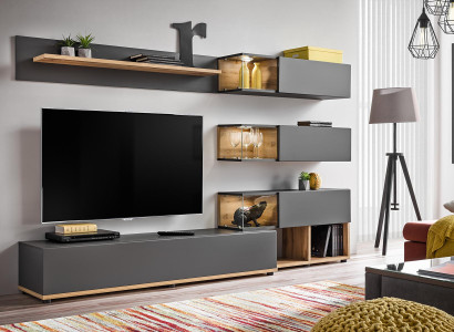 Luxury Wall unit Wall shelf Shelf Living room TV lowboard Modern Wood Designer