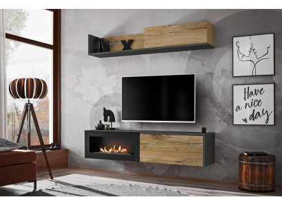 Wall unit tv Furniture Living room Shelf TV Stand with FireplaceModern Wood Brown