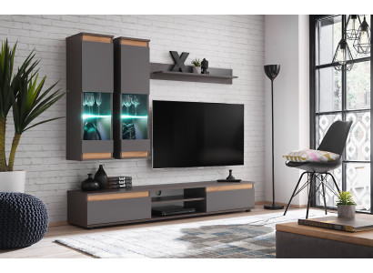 Luxury Wall unit tv stand Wood Designer Living room Gray Furniture wall cabinet