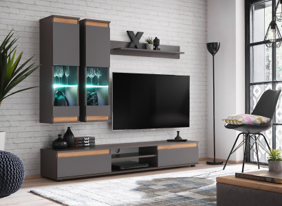 Luxury Wall unit tv stand Wood Designer Living room Gray Furniture wall cabinet
