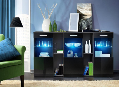 Black Sideboard Designer Chest of drawers Living room Modern Wood Furniture