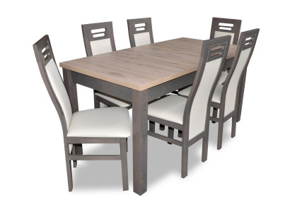 Real wood armchair furniture wood table seat dining room 6x chairs 7 pieces. Set suite