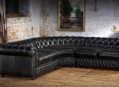 Chesterfield Corner sofa Sofa Couch Upholstery Corner suite Leather sofa 100% Leather