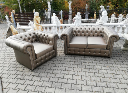 Designer Chesterfield Sofa set Sofa Couch 2+1 Upholstery Seat Suite Gold