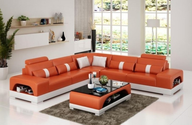 Corner sofa with USB,Couch Sofa Living landscape Seat Corner Suite Leather Textile Sandber