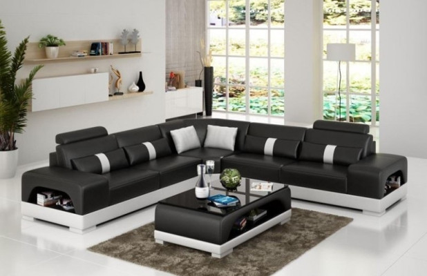 Corner sofa with USB,Couch Sofa Living landscape Seat Corner Suite Leather Textile Sandber