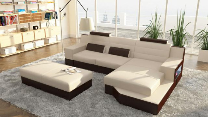 Designer Corner sofa Leather Textile Upholstery Suite Sofa Couch Living landscape