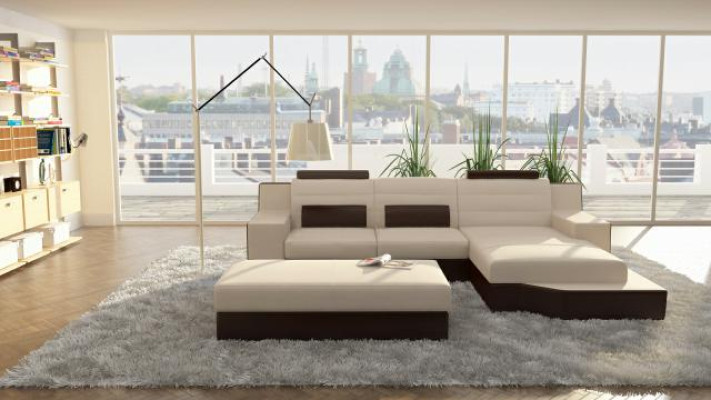 Designer Corner sofa Leather Textile Upholstery Suite Sofa Couch Living landscape