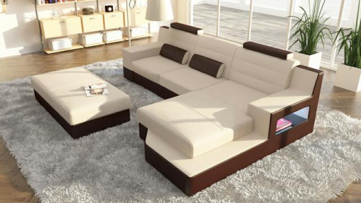 Designer Corner sofa Leather Textile Upholstery Suite Sofa Couch Living landscape