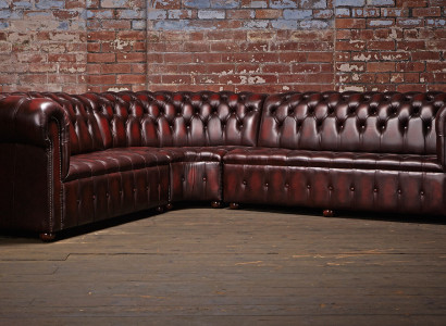 Chesterfield leather sofa Corner sofa Sofa Upholstery Corner Seat Suite 100% Leather