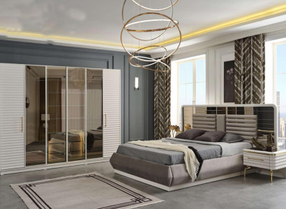 Modern double bed 2x bedside tables wardrobe bedroom set 4 pieces