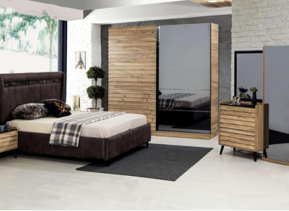 Bedroom Furniture Designer Upholstered bed 2x Bedside tables Wardrobe
