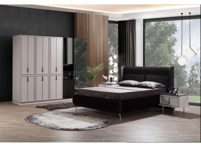 Modern Black and White Bedroom Furniture Upholstered bed Bedside tables 4pcs