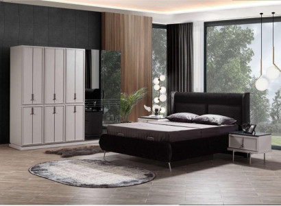 Modern Black and White Bedroom Furniture Upholstered bed Bedside tables 4pcs
