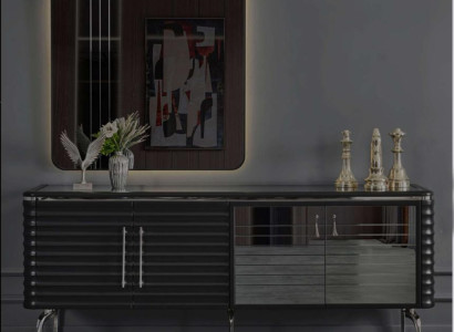 Stylish Dining room Suite Luxury Black Sideboard Mirror Wooden Furniture