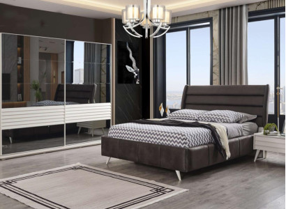 Bedroom Furniture Glass Cabinet Designer Double bed Wood Bedside tables 4pcs