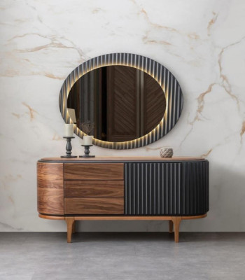 Brown Chest of drawers with drawers LED Mirror Designer Bedroom Suite