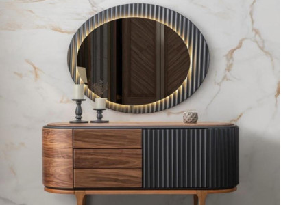 Brown Chest of drawers with drawers LED Mirror Designer Bedroom Suite