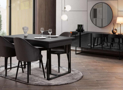 Black noble dining room wooden furniture designer dining table sideboard chairs