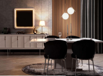 Dining room Suite Modern set Dining table 4x upholstered chairs Sideobard 7 pieces