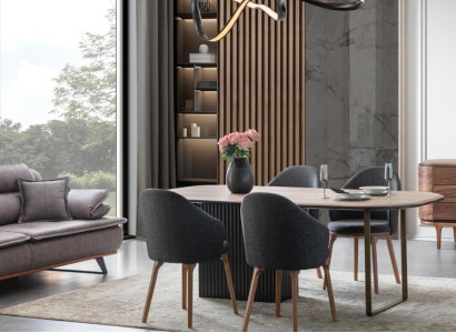 Designer Dining room set Modern Brown Chairs Wood Dining table 5-piece set