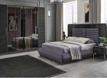 Upholstered bed Wood Bedside tables Wardrobe Designer Bedroom Set