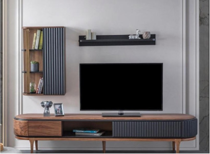 Modern Living Room Set Luxury Brown TV Wardrobe Wall Cabinet Shelves