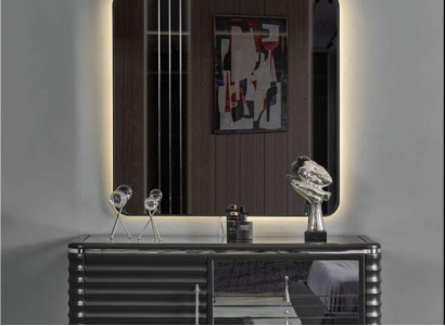 Black Bedroom Set Designer Chest of drawers with LED Mirror Suite