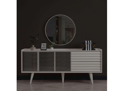 White sideboard luxurious round mirror designer wooden furniture 2-piece set new
