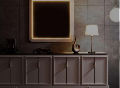 Modern Dining room Set Brown Sideboard Square Mirror 2pc Set