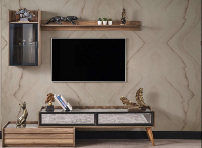 Modern Wall unit Designer Wood TV Wardrobe Luxury Wall Cabinet Shelf 3-piece