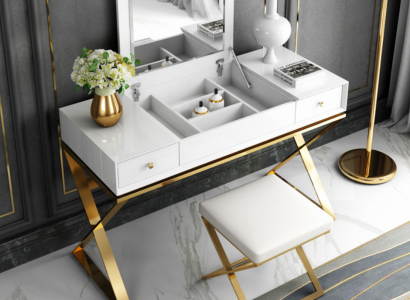 Modern White Bedroom Dressing Table with Drawers Wood Furniture