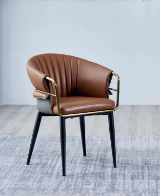 Brown Leather Chair Designer Dining room Furniture Wooden Chairs Textile Chairs