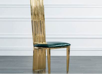 Gold-Green Dining High Chair Luxury Single Seater Wood Upholstered Chairs