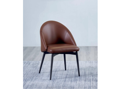 Brown Leather Chair Designer Single Seater Modern Dining room Wood Chairs